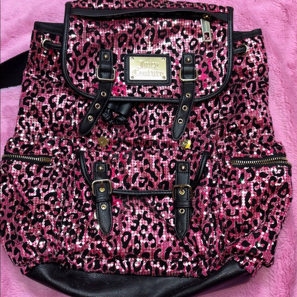 Juicy Couture Sequin Pink and Black Leopard Print Full-size Backpack - Picture 16 of 16